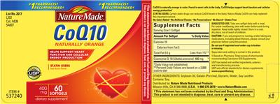 Photo of the Nature Made CoQ10 400 mg label