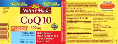 Photo of the Nature Made CoQ10 400 mg label