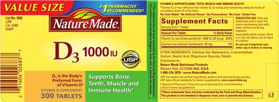 Photo of the Nature Made D3 1000 IU label