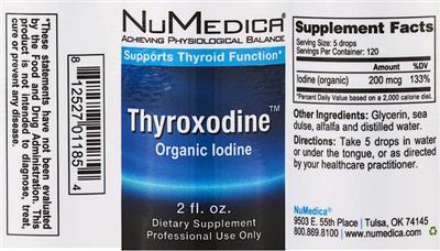 Photo of the NuMedica Thyroxodine label