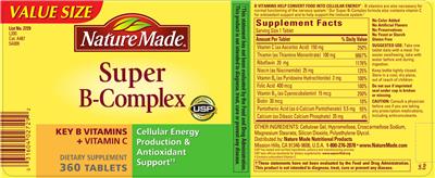 Photo of the Nature Made Super B-Complex label