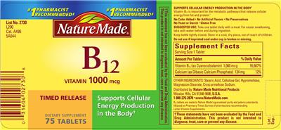 Photo of the Nature Made Vitamin B12 1000 mcg label