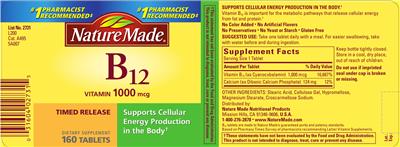 Photo of the Nature Made Vitamin B12 1000 mcg label