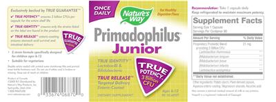 Photo of the Nature's Way Primadophilus Junior label