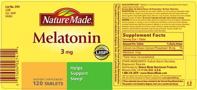 Photo of the Nature Made Melatonin 3 mg label