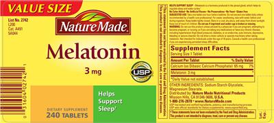 Photo of the Nature Made Melatonin 3 mg label