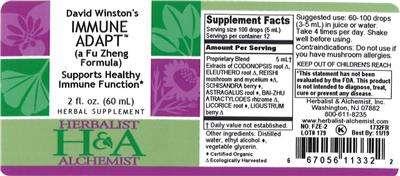 Photo of the Herbalist & Alchemist David Winston's Immune Adapt (a Fu Zheng Formula) label
