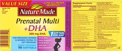 Photo of the Nature Made Prenatal Multi + DHA label