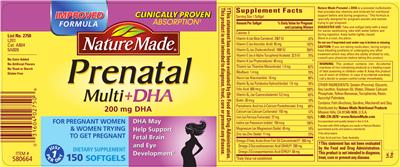 Product label for Prenatal Multi + DHA