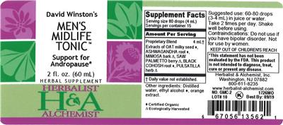 Photo of the Herbalist & Alchemist David Winston's Men's Midlife Tonic label