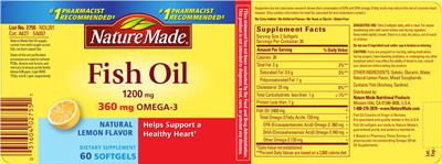 Photo of the Nature Made Fish Oil 1200 mg Natural Lemon Flavor label