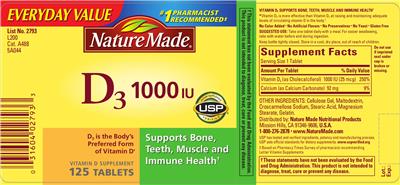 Photo of the Nature Made D3 1000 IU label