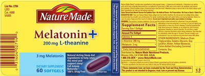 Photo of the Nature Made Melatonin + 200 mg L-Theanine label