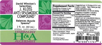 Photo of the Herbalist & Alchemist David Winston's Selection: J. Kloss Anti-Spasmodic Compound label