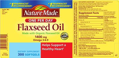 Photo of the Nature Made Flaxseed Oil 1400 mg label