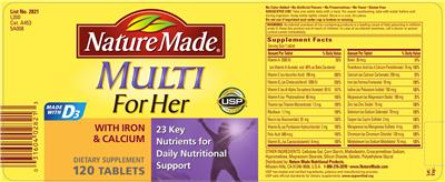 Multi For Her With Iron & Calcium のラベル画像（NIH DSLD）