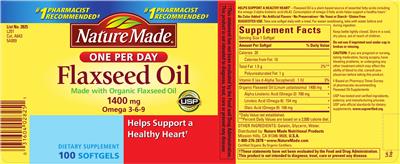Photo of the Nature Made Flaxseed Oil 1400 mg label