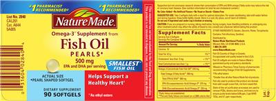 Photo of the Nature Made Fish Oil Pearls label