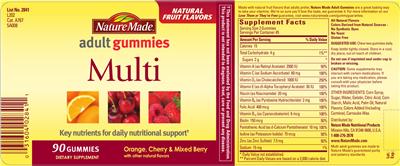 Photo of the Nature Made Multi Adult Gummies label