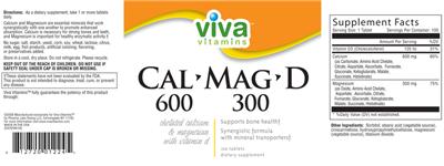 Photo of the Viva Vitamins Cal 600-Mag 300-D label