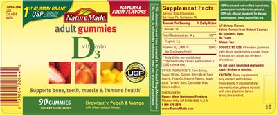 Photo of the Nature Made Vitamin D3 Adult Gummies label