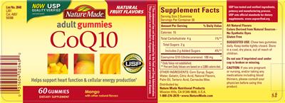 Photo of the Nature Made CoQ10 Adult Gummies Mango label