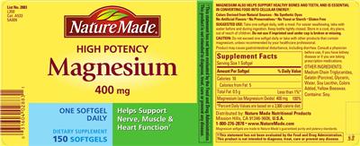 High Potency Magnesium 400 mg のラベル画像（NIH DSLD）