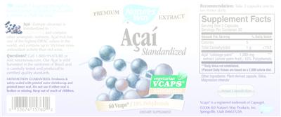 Photo of the Nature's Way Acai Standardized label