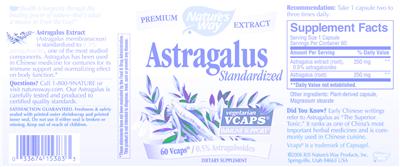 Photo of the Nature's Way Astragalus Standardized label