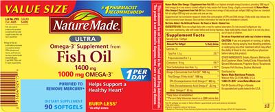 Photo of the Nature Made Ultra Fish Oil 1400 mg label