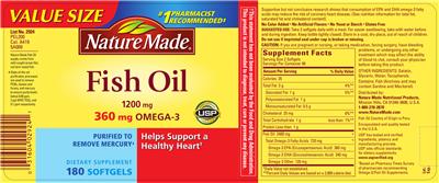 Photo of the Nature Made Fish Oil 1200 mg label