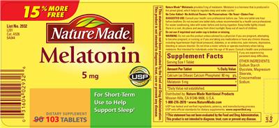Photo of the Nature Made Melatonin 5 mg label