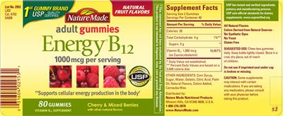 Photo of the Nature Made Energy B12 Adult Gummies 1000 mcg label