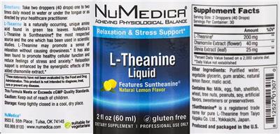 Photo of the NuMedica L-Theanine Liquid Natural Lemon Flavor label