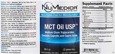Photo of the NuMedica MCT Oil USP label