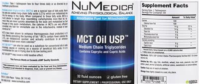Photo of the NuMedica MCT Oil USP label