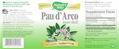 Photo of the Nature's Way Pau d' Arco Inner Bark label