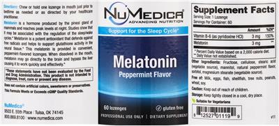 Photo of the NuMedica Melatonin Peppermint Flavor label