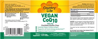 Photo of the Country Life Vegan CoQ10 100 mg label