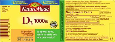 Photo of the Nature Made D3 1000 IU label