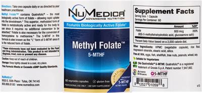 Photo of the NuMedica Methyl Folate label