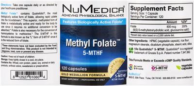 Photo of the NuMedica Methyl Folate label