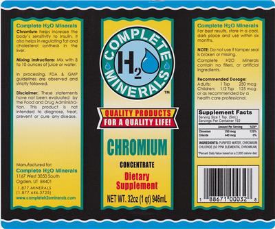 Photo of the Complete H2O Minerals Chromium Concentrate label