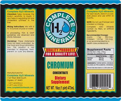 Photo of the Complete H2O Minerals Chromium Concentrate label