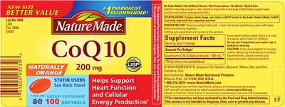 Photo of the Nature Made CoQ10 200 mg label