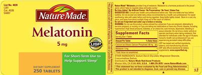 Melatonin 5 mg のラベル画像（NIH DSLD）