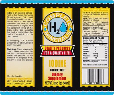 Photo of the Complete H2O Minerals Iodine Concentrate label