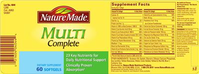 Photo of the Nature Made Multi Complete label