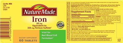 Iron 65 mg のラベル画像（NIH DSLD）
