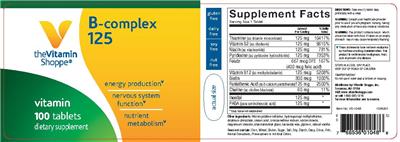Photo of the The Vitamin Shoppe B-Complex 125 label